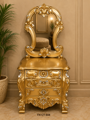 Luxury Royal Gold Dressing Chest with Ornate Mirror