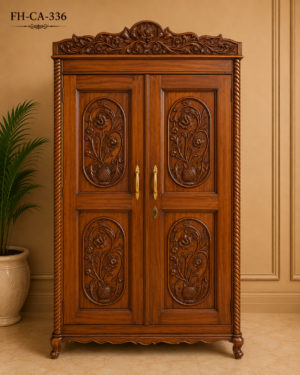 Handcrafted Solid Wood 2-Door Carved Wardrobe with Inlay Work