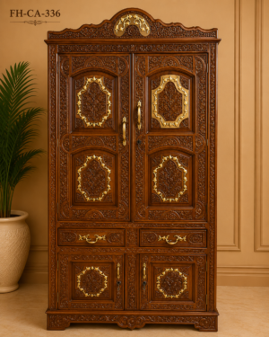 Royal Hand-Carved Solid Wood Wardrobe | Luxury Heritage Almirah with Drawers & Storage Cabinets