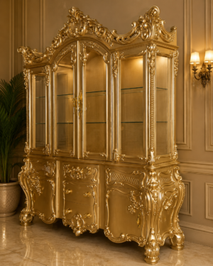 Royal Baroque Solid Wood Display Cabinet | Luxury Glass Door Showcase with Storage
