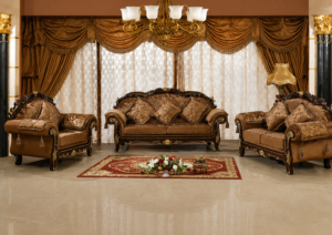 Classic solid wood sofa set with premium brown velvet upholstery, hand-carved walnut frame, elegant traditional design, and luxurious living room furniture.