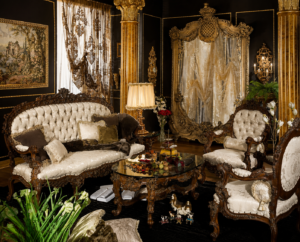 An exquisite Victorian-inspired sofa set featuring a handcrafted solid wood frame, luxurious white tufted upholstery, intricate hand-carved detailing, and timeless European elegance. Perfect for luxury residences, palace-inspired interiors, hotels, and premium living spaces.