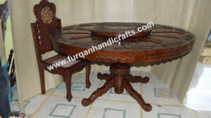 Royal Hand-Carved Round Dining Table Set with Lazy Susan