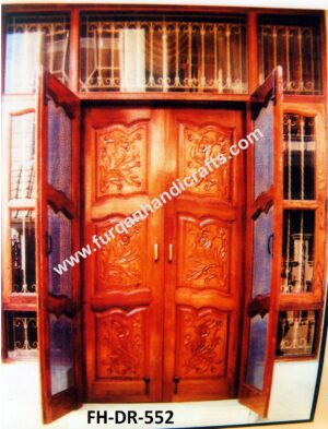Classic Hand-Carved Wooden Double Door with Side Panels – FH-DR-552