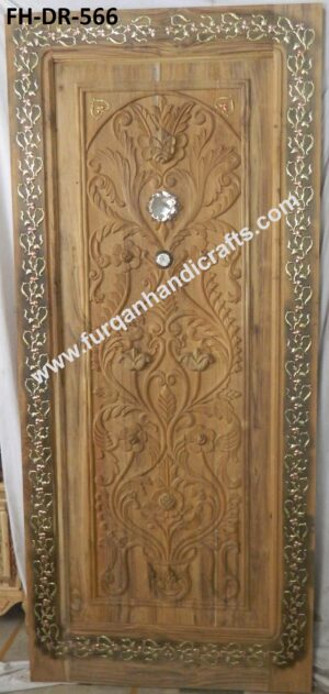 Hand-Carved Floral Wooden Door Panel – FH-DR-566