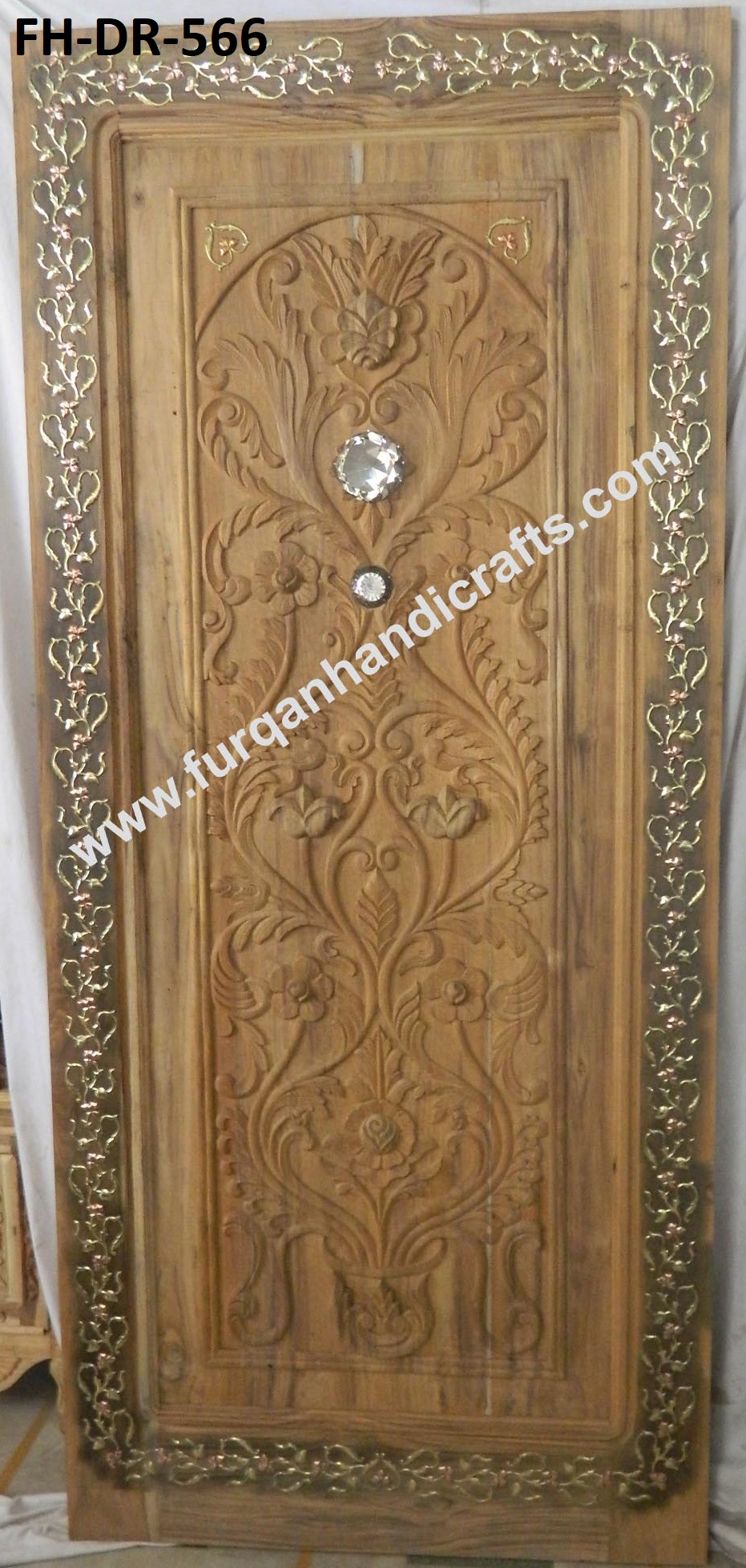 Hand-Carved Floral Wooden Door Panel – FH-DR-566