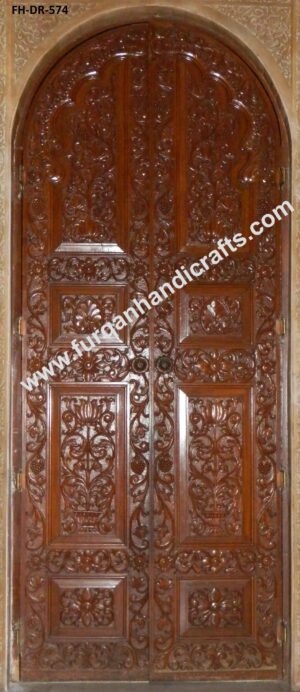 Royal Hand-Carved Wooden Arched Double Door – FH-DR-574