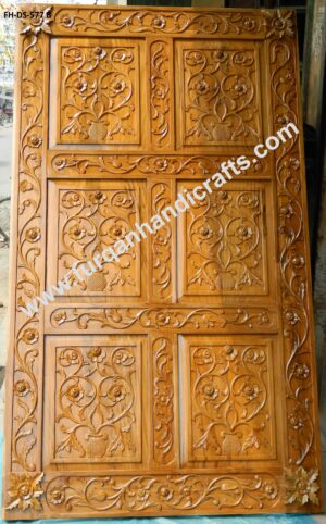 Floral Hand-Carved Wooden Double Door – FH-DS-577 B