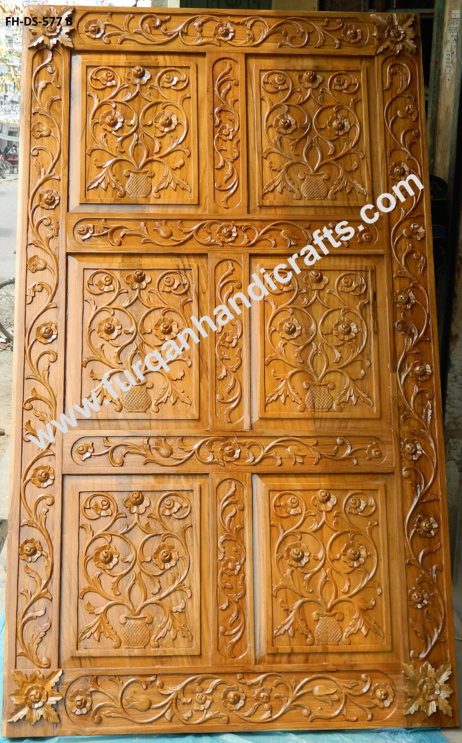 Floral Hand-Carved Wooden Double Door – FH-DS-577 B