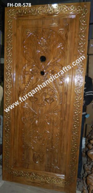 Hand-Carved Floral Wooden Door Panel – FH-DR-578
