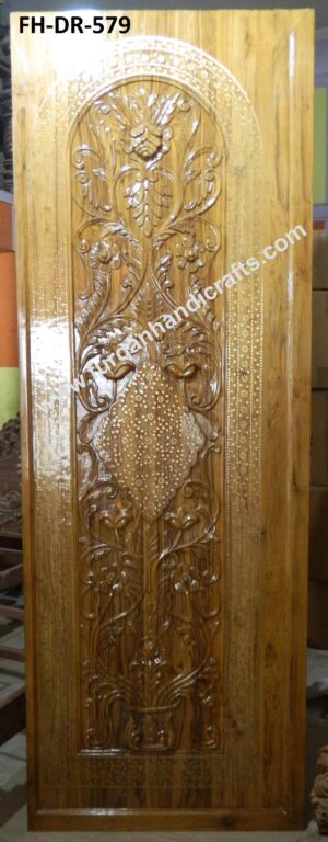 Hand-Carved Floral Wooden Door Panel – FH-DR-579