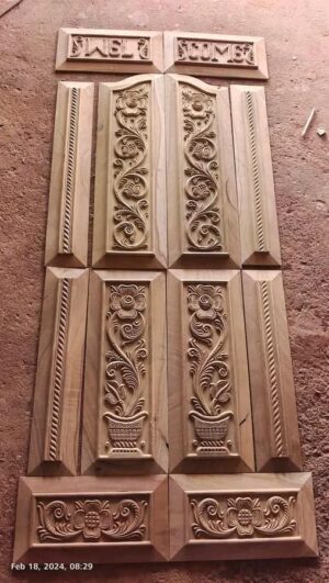 Hand-Carved Floral Wooden Door Panel Set