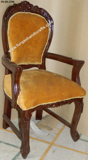 Royal Hand-Carved Upholstered Wooden Dining Arm Chair