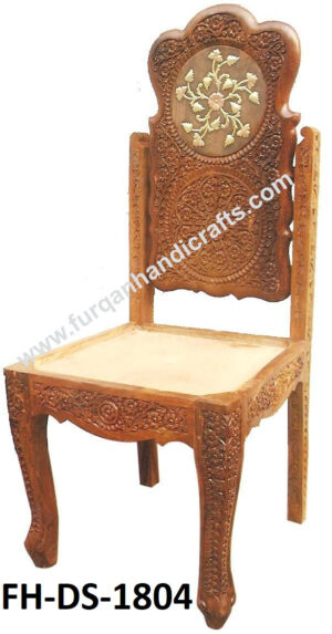 Royal Hand-Carved Wooden Dining Chair with Floral Inlay