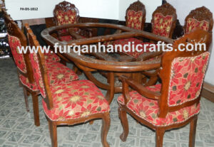 Luxury Hand-Carved Solid Wood 8-Seater Dining Table Set with Glass Top