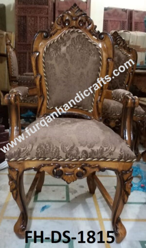 Luxury Hand-Carved Solid Wood Upholstered Arm Dining Chair