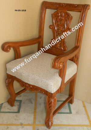Luxury Hand-Carved Solid Wood Upholstered Armchair