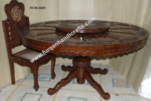 Luxury Hand-Carved Round Dining Table Set