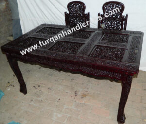 Hand-Carved Royal Wooden Dining Table Set