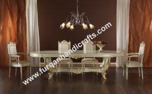Luxury Ivory-Gold Dining Table & Chair Set
