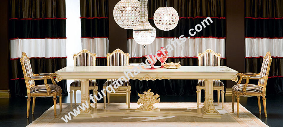 Grand Ivory & Gold Royal Dining Table Set