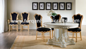Royal White & Gold Oval Dining Table Set