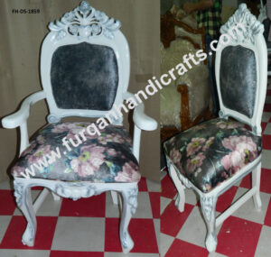 Elegant White Floral Carved Armchair – FH-DS-1859