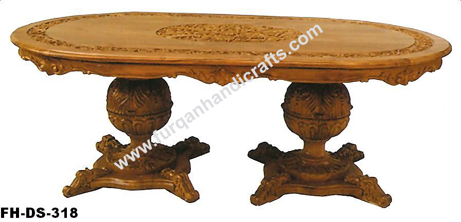 Royal Hand-Carved Oval Solid Wood Dining Table