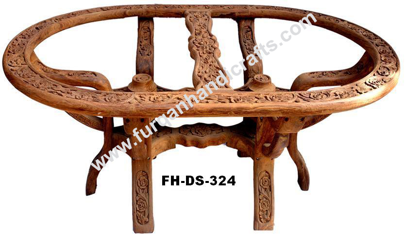 Royal Hand-Carved Oval Solid Wood Dining Table Frame
