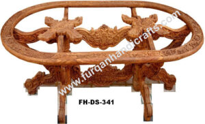 Royal Hand-Carved Oval Solid Wood Dining Table Frame with Dual Pedestal Base