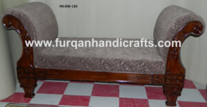 Luxury Upholstered Solid Wood Bench with Scroll Arms
