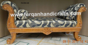 Luxury Upholstered Scroll Arm Wooden Bench