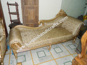 Royal Gold Hand-Carved Chaise Lounge Sofa