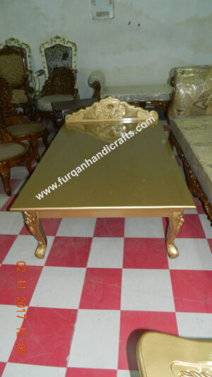 Royal Gold Hand-Carved Wooden Coffee Table