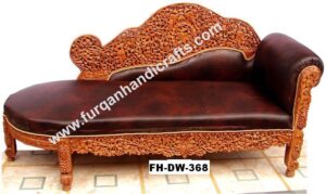Royal Hand-Carved Wooden Chaise Lounge Sofa